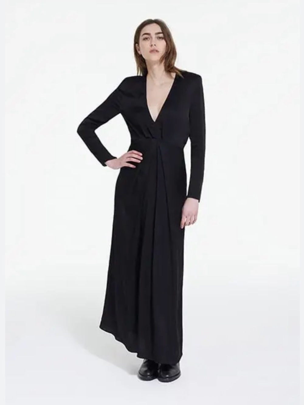 THE KOOPLES Black V-Neck Long Sleeve Maxi Dress NWT French 1